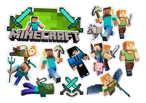 Cake Topper Minecraft Steve, Creeper y Bloques (PDF + JPG)