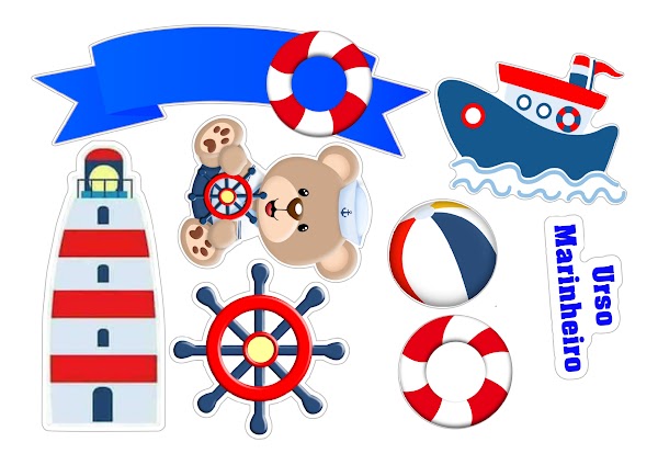 Cake Topper Osito Marinero Náutico Celeste (PDF + JPG)