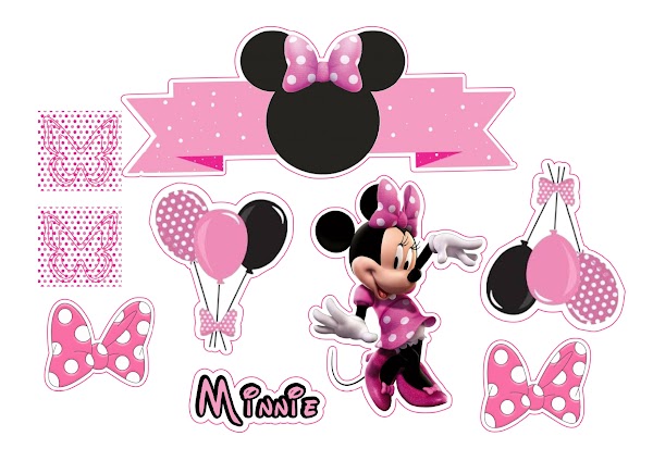 Cake Topper Minnie Mouse Rosa con Lunares (PDF + JPG)