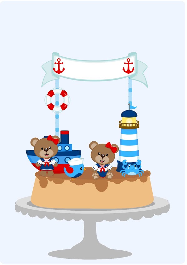 Cake Topper Osita Marinera en Pastel Náutico