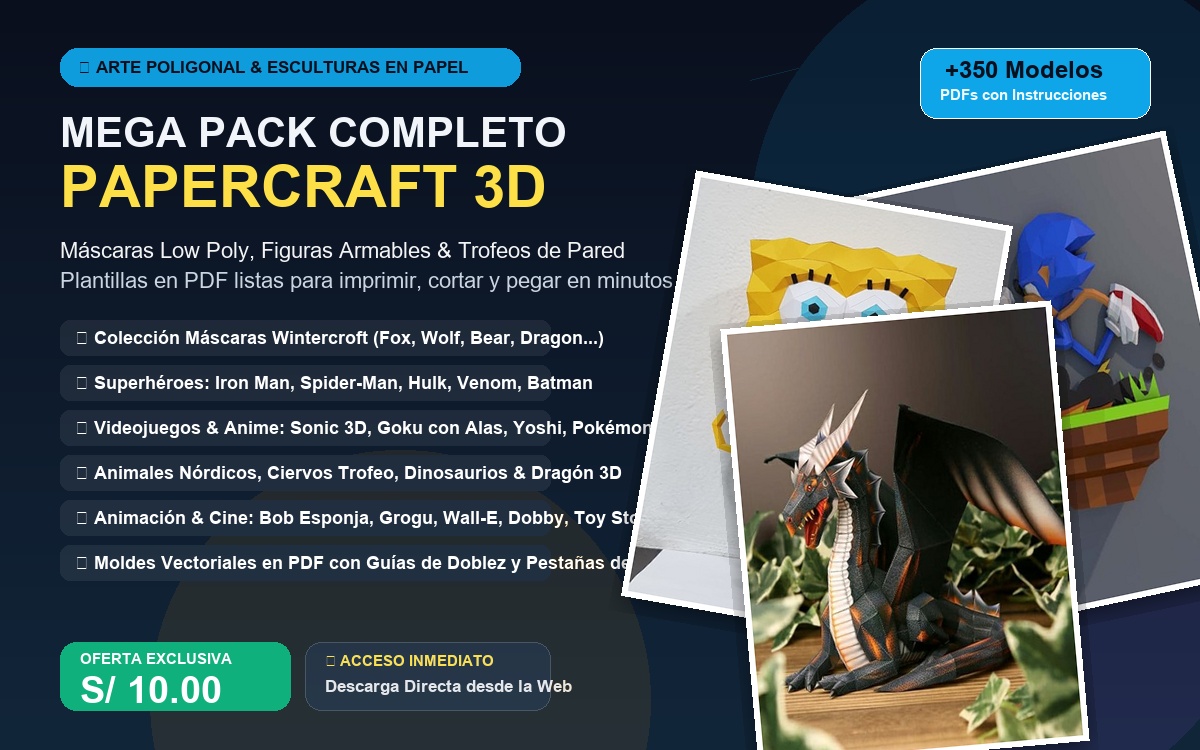 Mega Pack Papercraft 3D ✂️📐 – Máscaras Low Poly, Esculturas & Figuras Armables