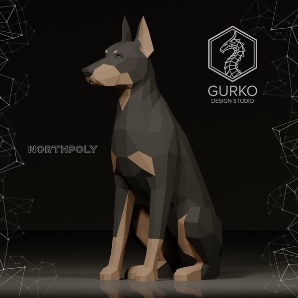 Doberman Sentado Vigilante 3D