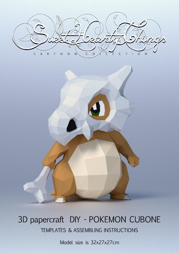 Pokémon Cubone 3D con Hueso y Calavera