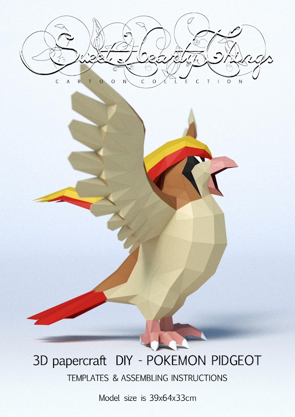 Pokémon Pidgeot 3D con Alas Desplegadas